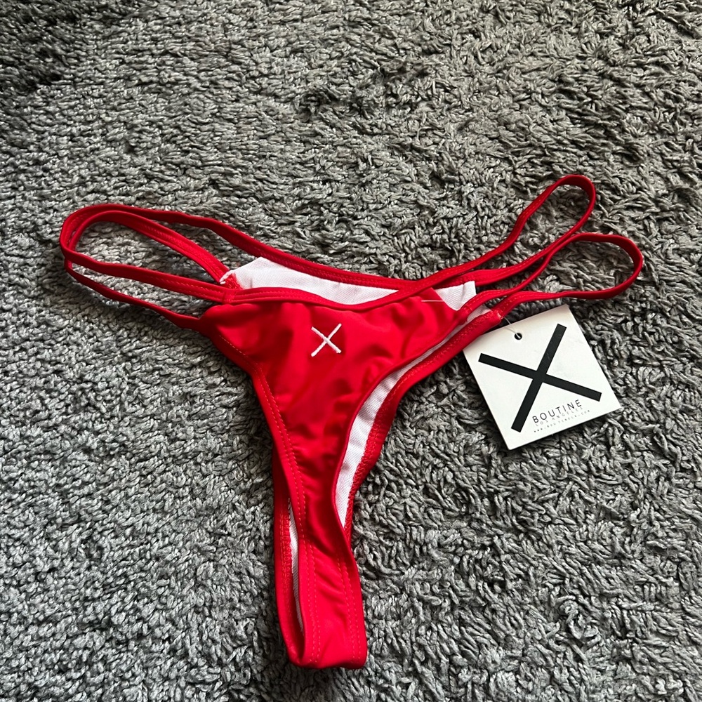 NEVER WORN Boutine LA Double Strap Thong Bikini in Rose Red
